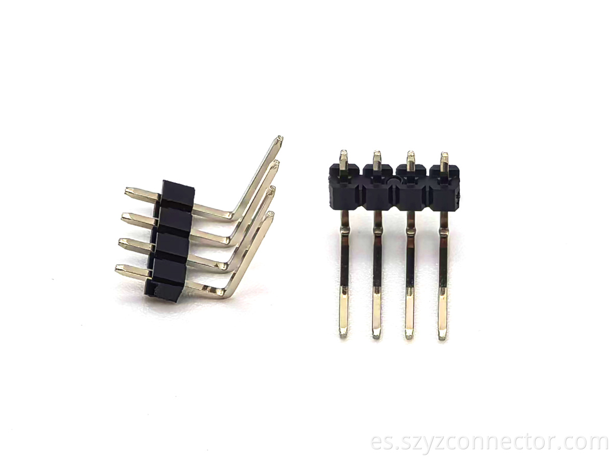 fila de ángulo recto SQ0.64mm H2.5mm 1*4P del conector del jefe del Pin de la echada de 2.54m m sola 2.54mm Pitch Pin Header Connector Single Row Right Angle SQ0.64mm H2.5mm 1*4P